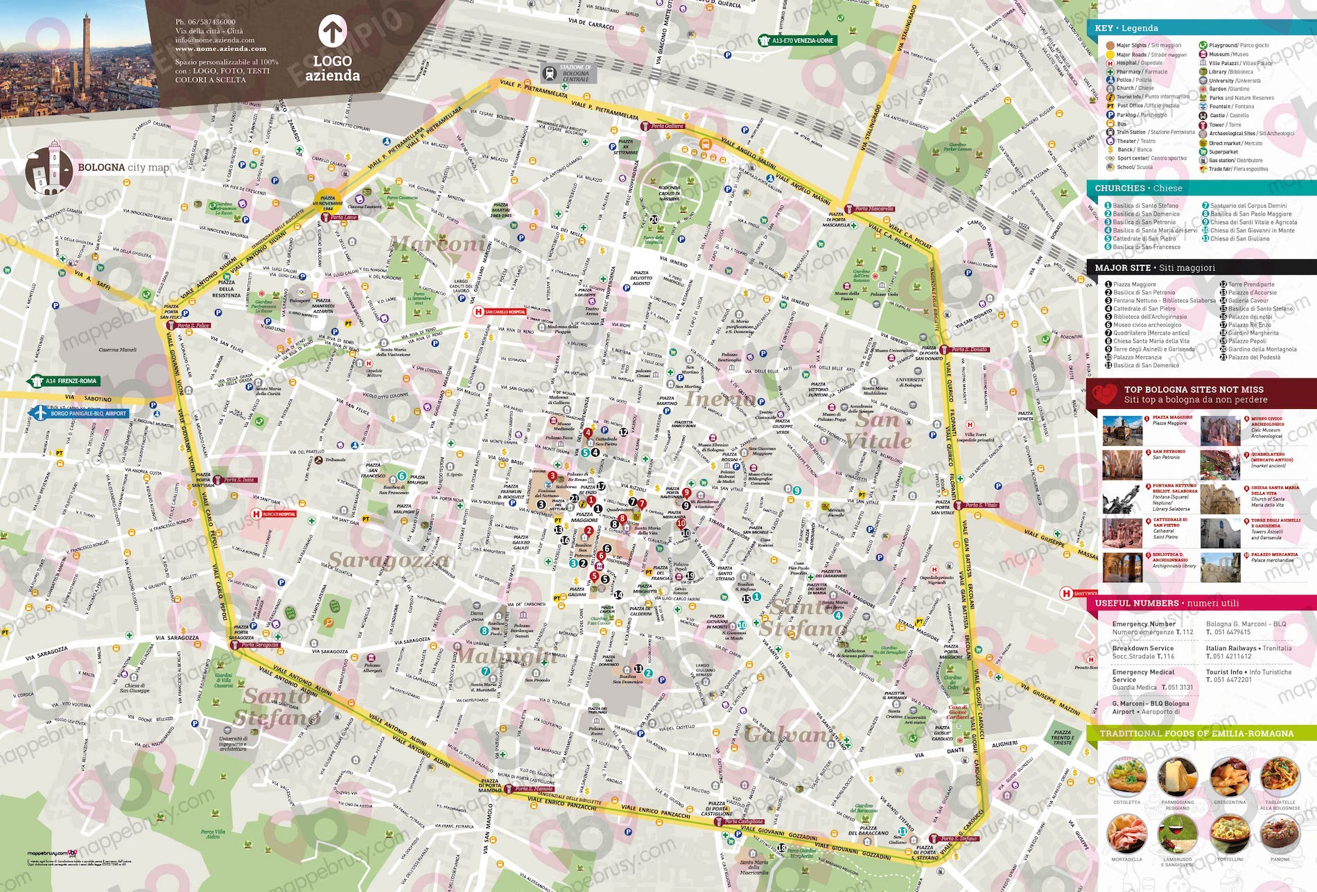Mappa di Bologna - Bologna city map - mappa Bologna - mappa personalizzata di Bologna