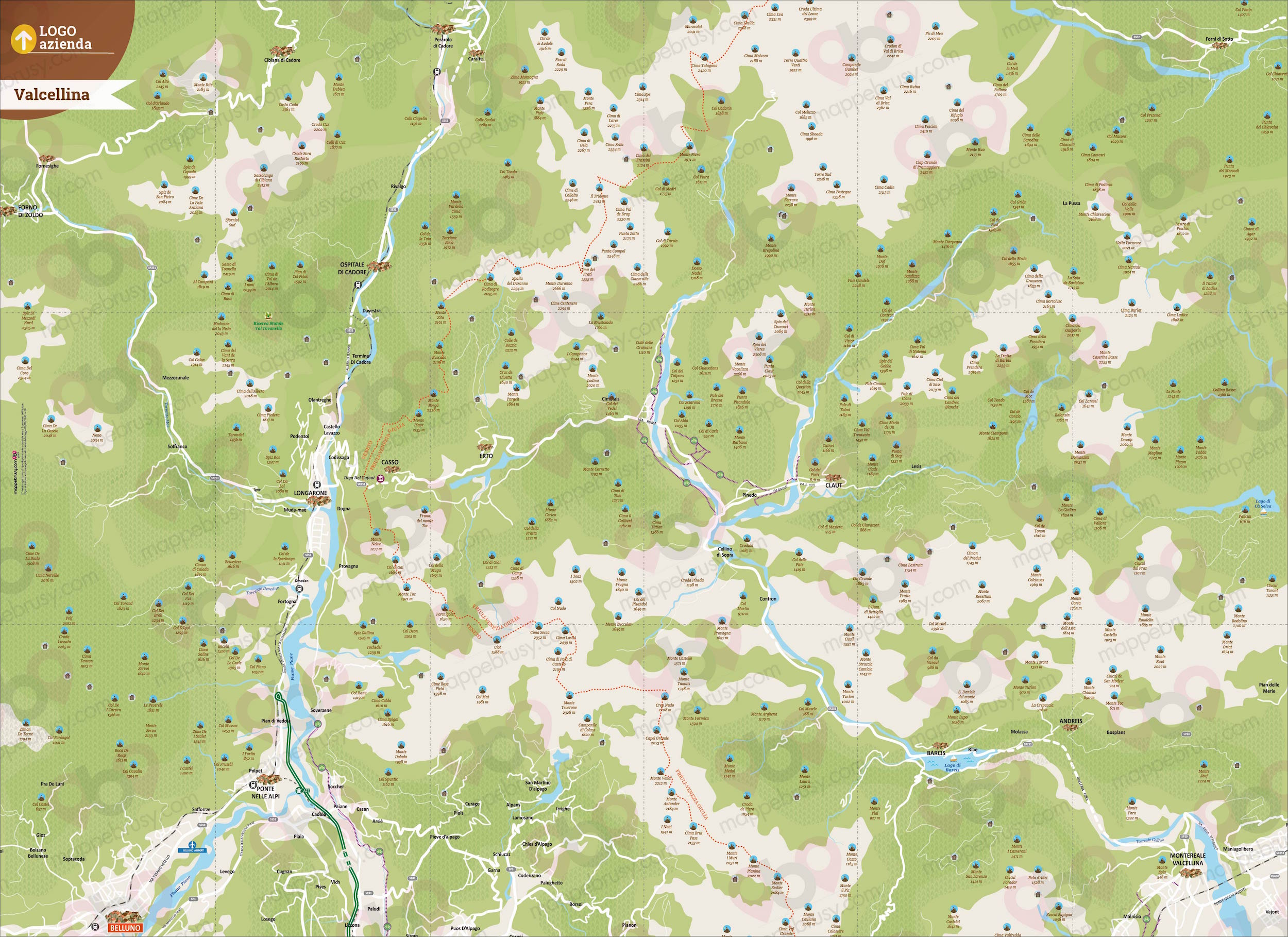 Mappa della Valcellina - Valcellina map - mappa Valcellina - mappa personalizzata della Valcellina