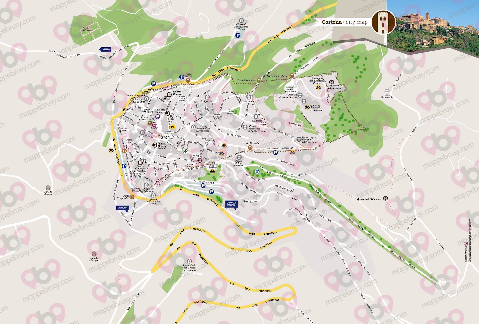 Mappa di Cortona - Cortona map - mappa Cortona - mappa personalizzata di Cortona - mappa tursitica di Cortona