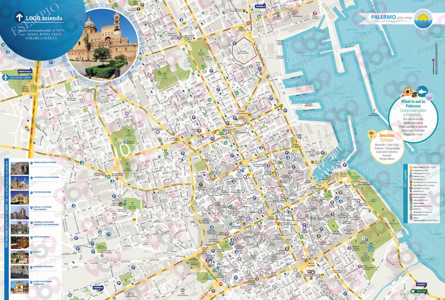 Mappa di Palermo - Palermo city map - mappa Palermo - mappa personalizzata di Palermo - mappa tursitica di Palermo