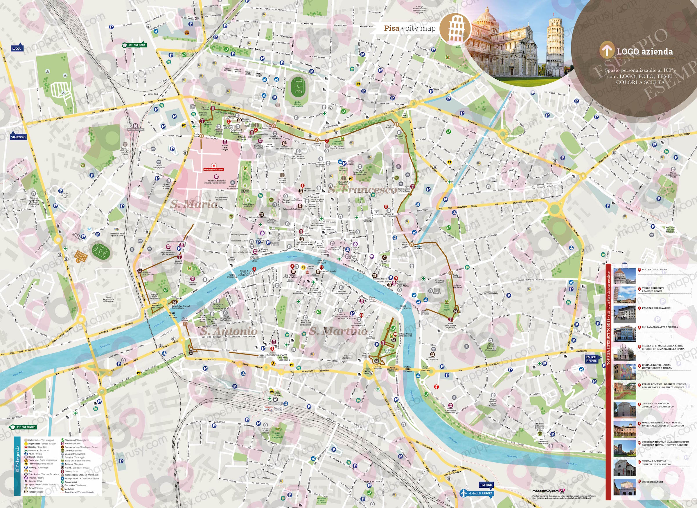 Mappa di Pisa - Pisa city map - mappa Pisa - mappa personalizzata di Pisa - mappa tursitica di Pisa