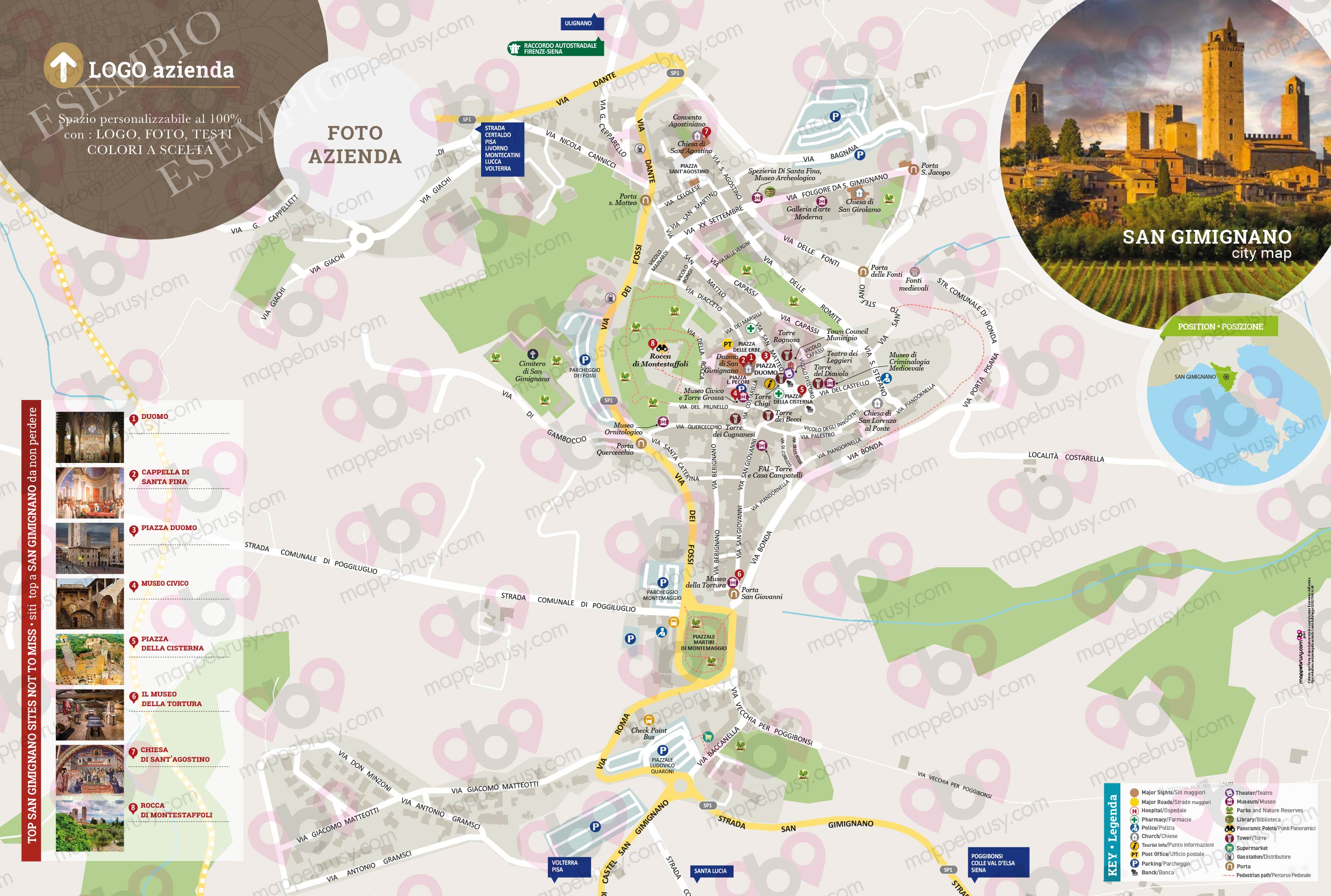 Mappa di San Gimignano - San Gimignano city map - mappa San Gimignano - mappa personalizzata di San Gimignano - mappa tursitica di San Gimignano