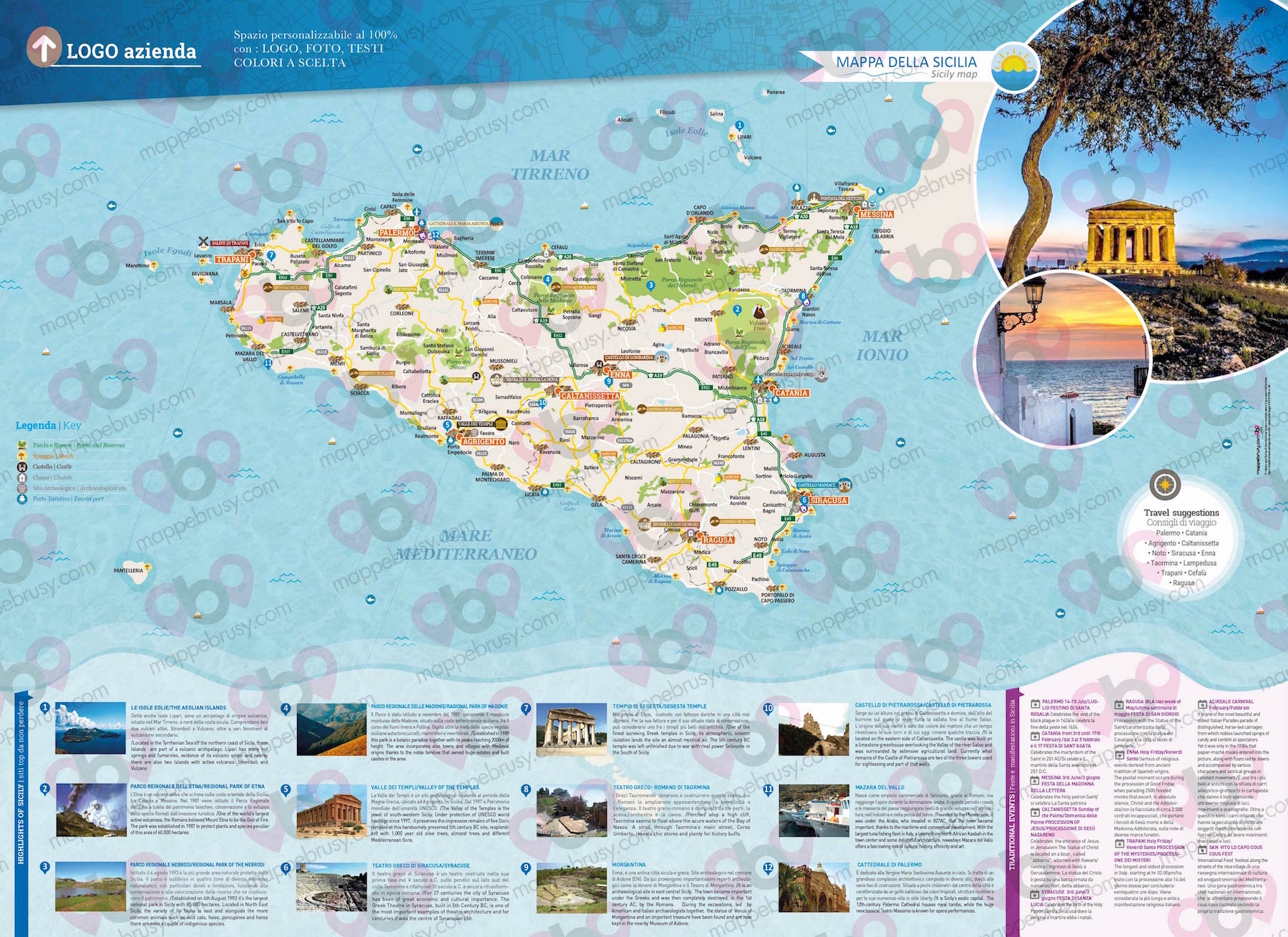 Mappa della Sicilia - Sicily map - mappa Sicilia - mappa personalizzata della Sicilia - mappa tursitica della Sicilia