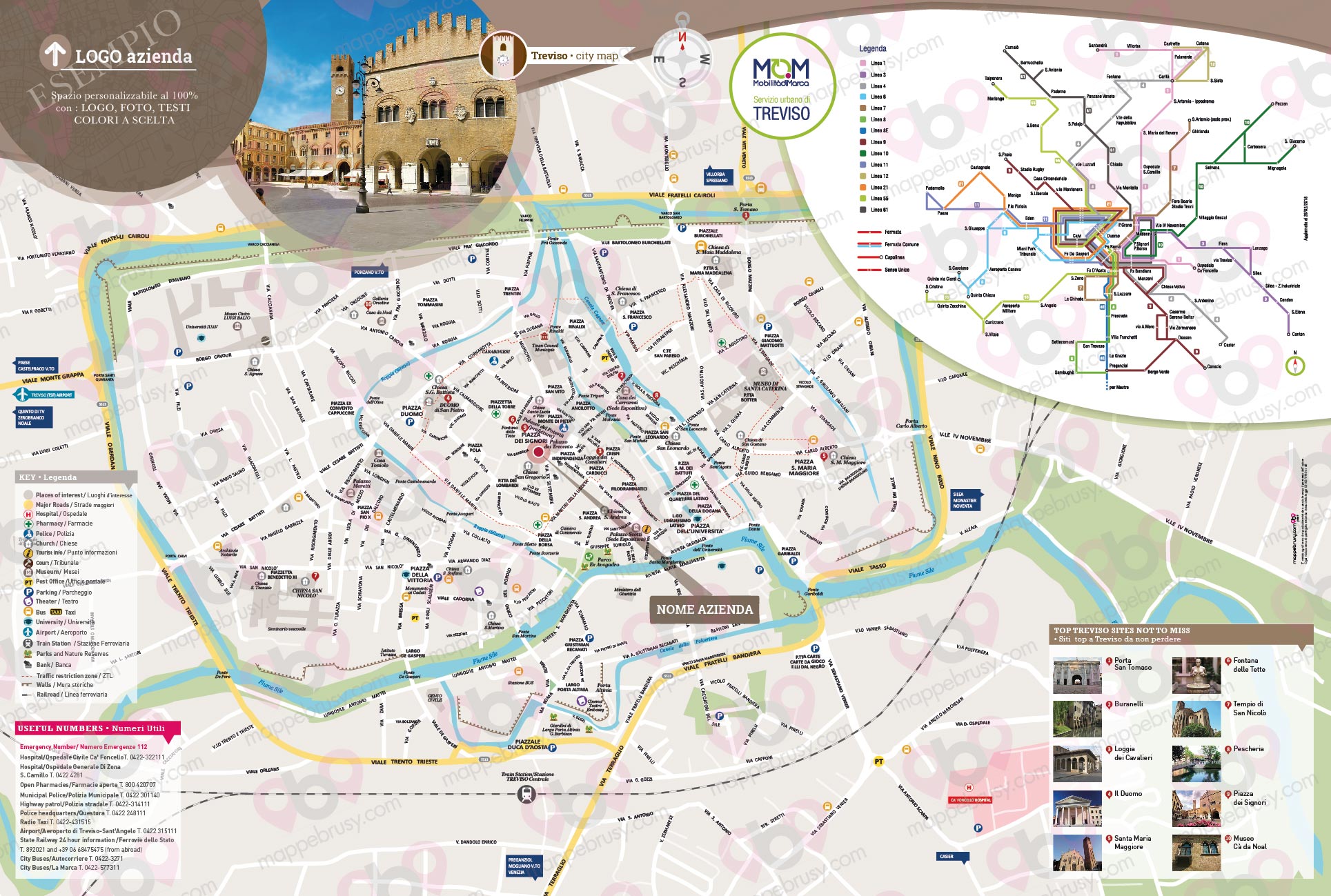 Mappa di Treviso - Treviso city map - mappa Treviso - mappa personalizzata di Treviso - mappa tursitica di Treviso